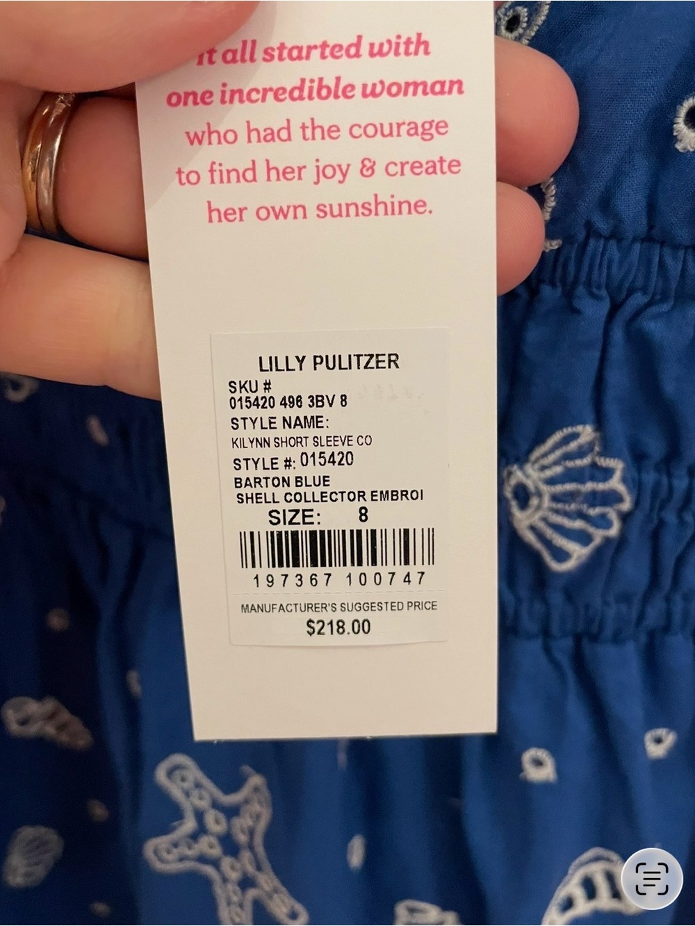 Lilly Pulitzer Kilynn Royal Blue Seashell Puff-Sleeve Cotton Mini Dress - Picture 8 of 8